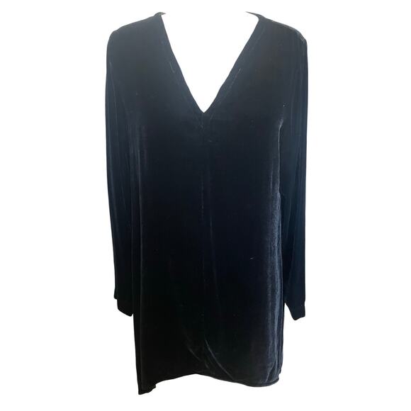 cut loose Black Velvet V-Neck Long Sleeve Swingy Tunic Top Size Large - Picture 1 of 6